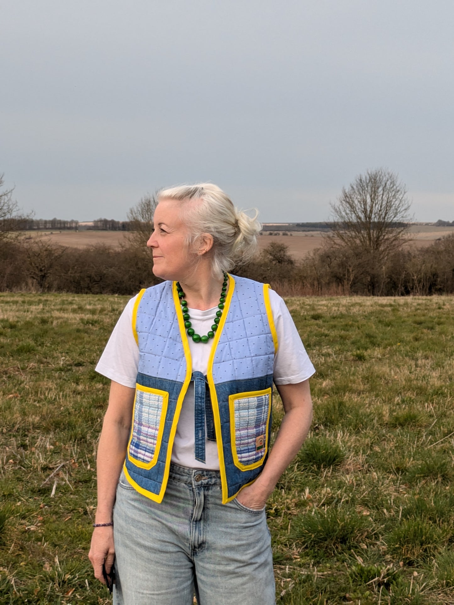 Quilted Ladies Denim Mix Waistcoat