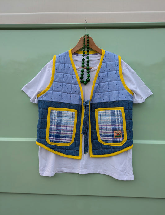 Quilted Ladies Denim Mix Waistcoat