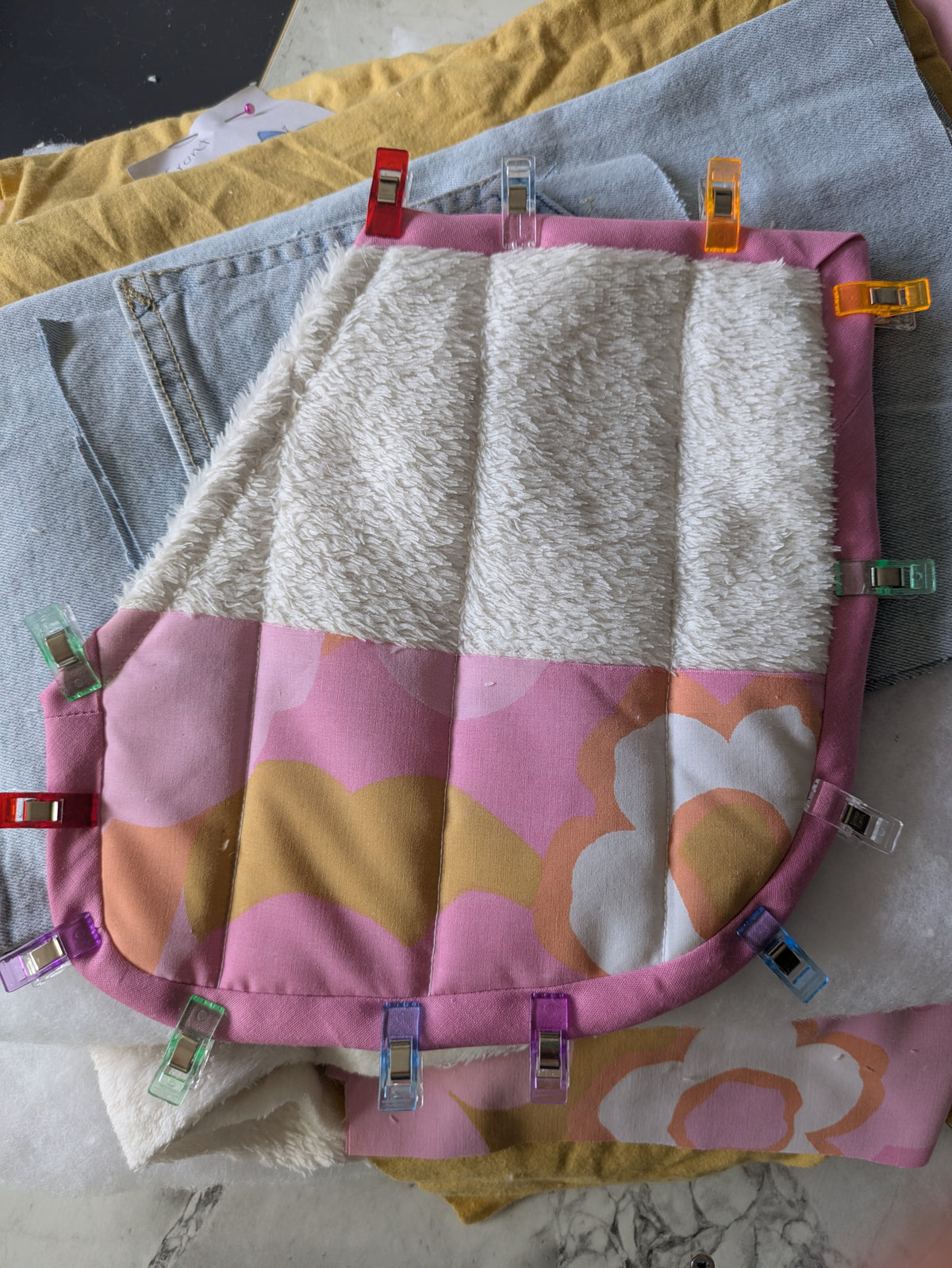Pink Floral Denim Mix Quilted Jacket