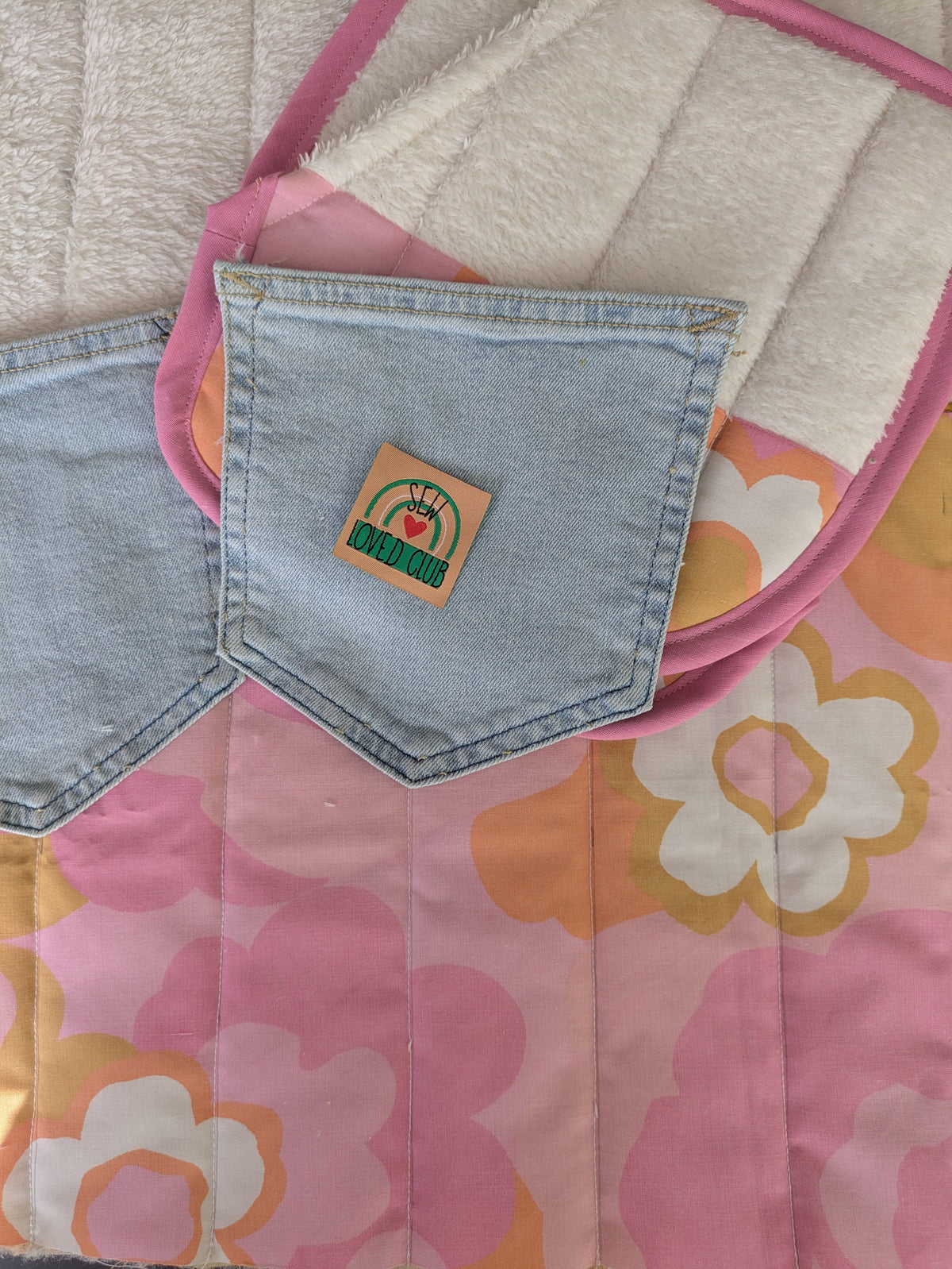 Pink Floral Denim Mix Quilted Jacket