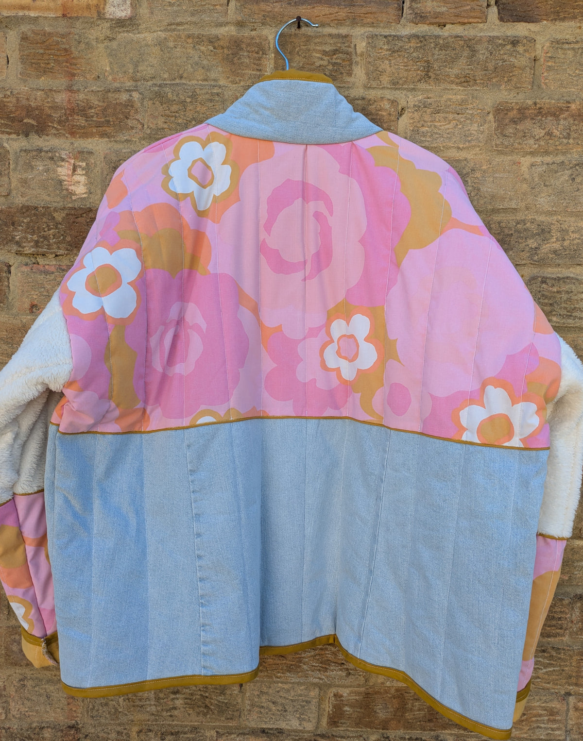 Pink Floral Denim Mix Quilted Jacket