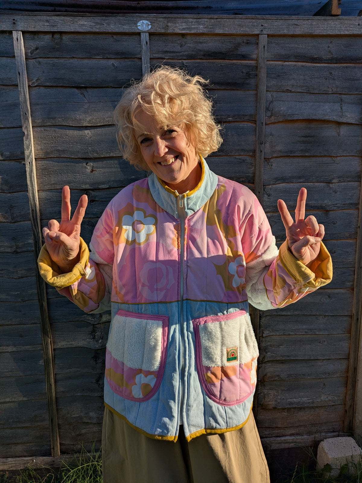 Pink Floral Denim Mix Quilted Jacket