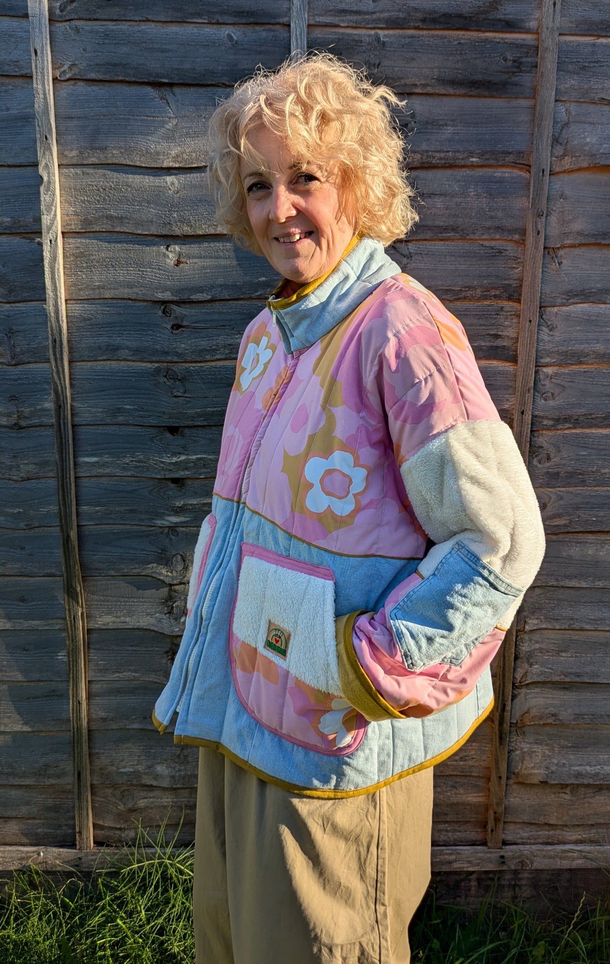 Pink Floral Denim Mix Quilted Jacket